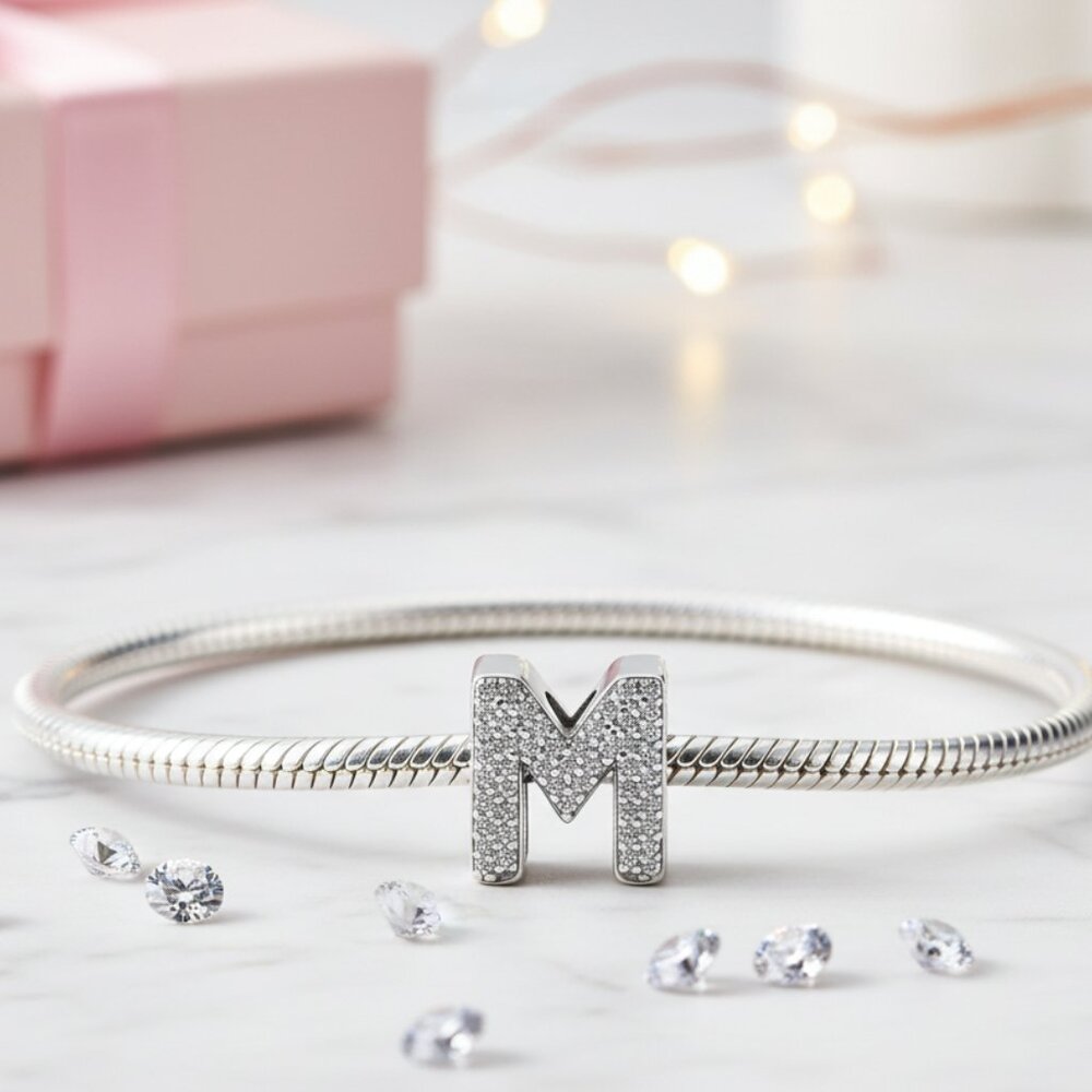 Charm for Bracelet Sterling Silver 925 letter “M”